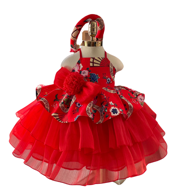 High Quality 2 Princess Brocade Pinafore Dress for Girls Winter Spring Festival Party Small Size Vietnam-Made OEM/ODM Children