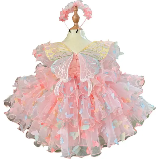 High Quality 3-Tier Ruffled Skirt Princess Dress for Large-Sized Baby Girls OEM ODM Vietnam Made Lace for Autumn Parties