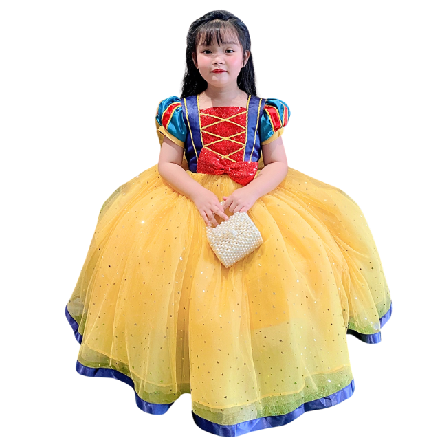 High Quality Cartoon Snow White Princess Dress Girls Long Party Style OEM ODM Baby Girl Clothes Chiffon Mesh Autumn Spring