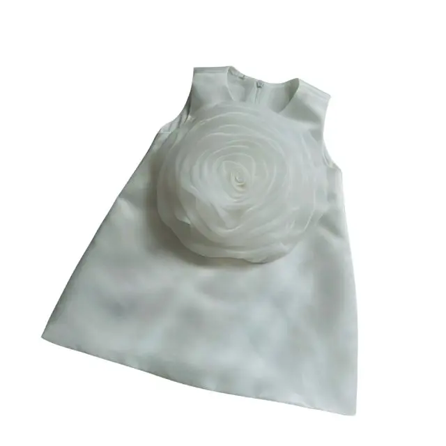 High Quality Satin Crepe Dress Bow Made Vietnam OEM ODM Princess Baby Girls Summer Season Lace Decoration Top Price Small MOQ