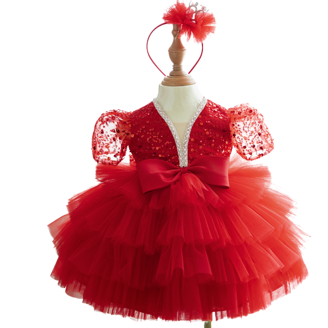 Nhung Nguyen 4-Tiered Flared Skirt Princess Dress Baby Girls Short Sequined Party Dress Mesh Competitive Price OEM ODM Children