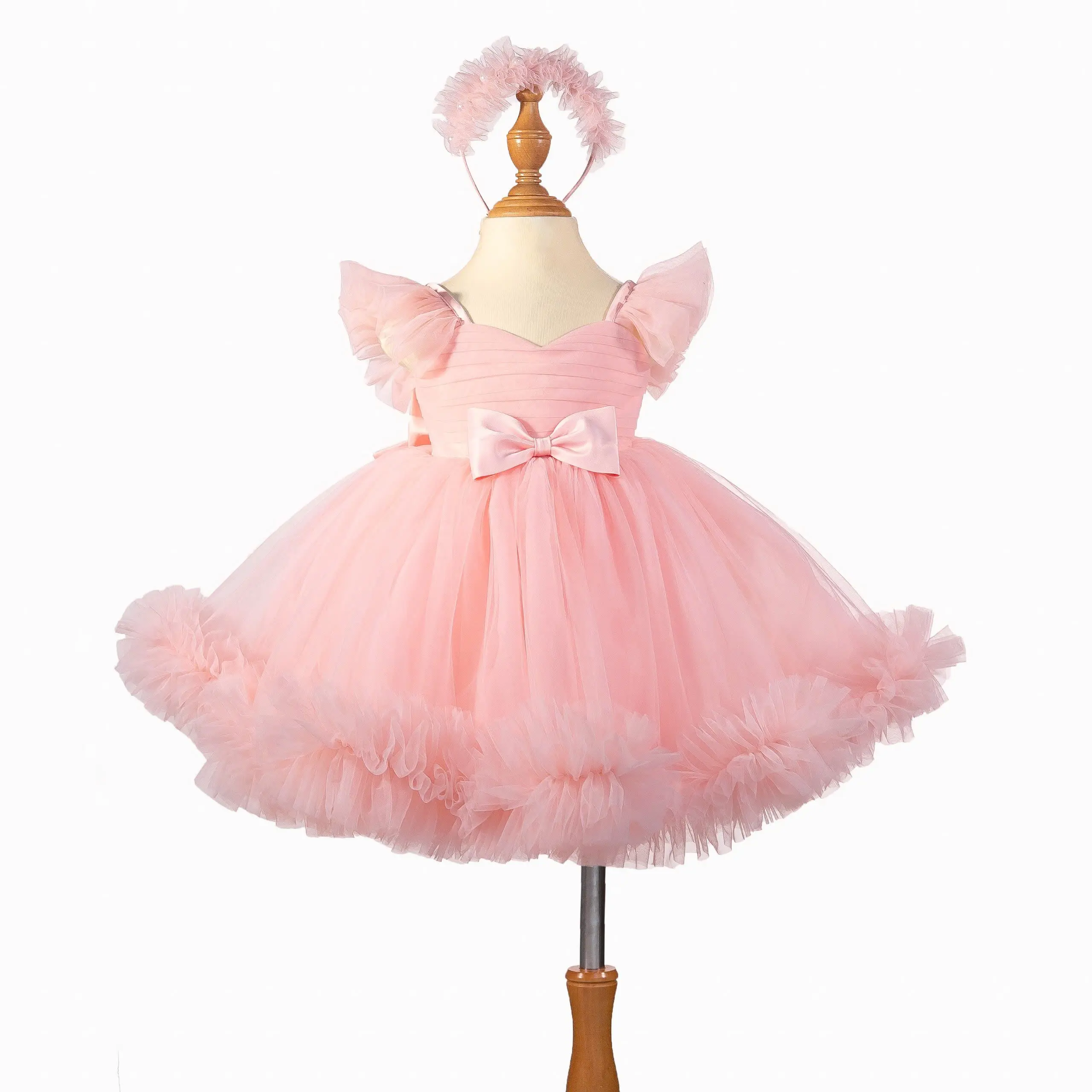 Nhung Nguyen Gown's Princess Dress for Baby Girls Skirt with Detachable Belly Bow and Train OEM ODM Party Dress from Vietnam