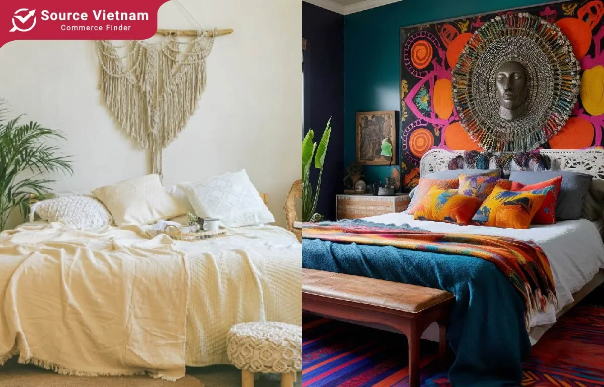 Minimalist vs maximalist boho room