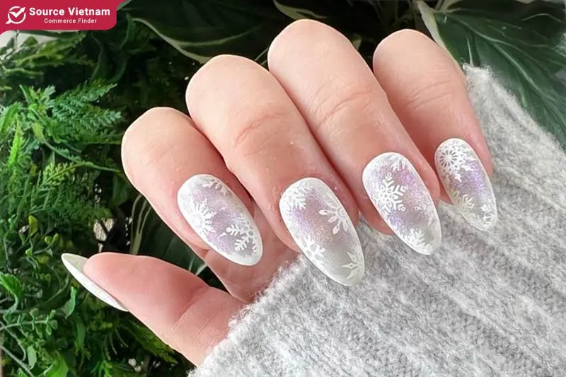 Classic white snowflake nails