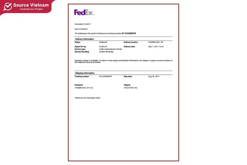 Proof of Delivery logistics template from FedEx