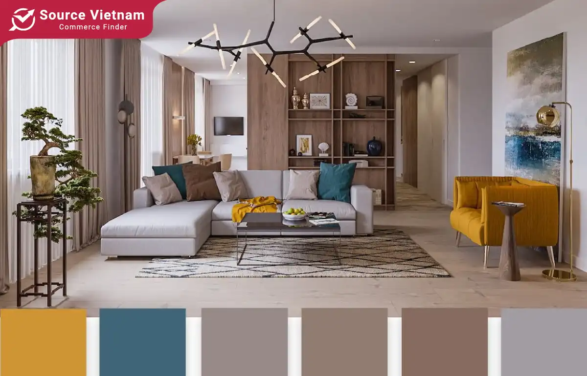 Complementary schemes for the living room based on color psychology